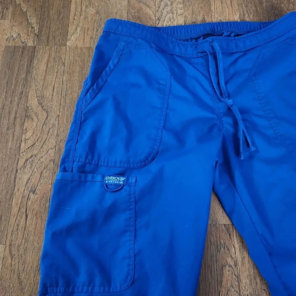 Cherokee Workwear Royal Blue Scrub Pants Medium Petite Drawstring Cargo 682
